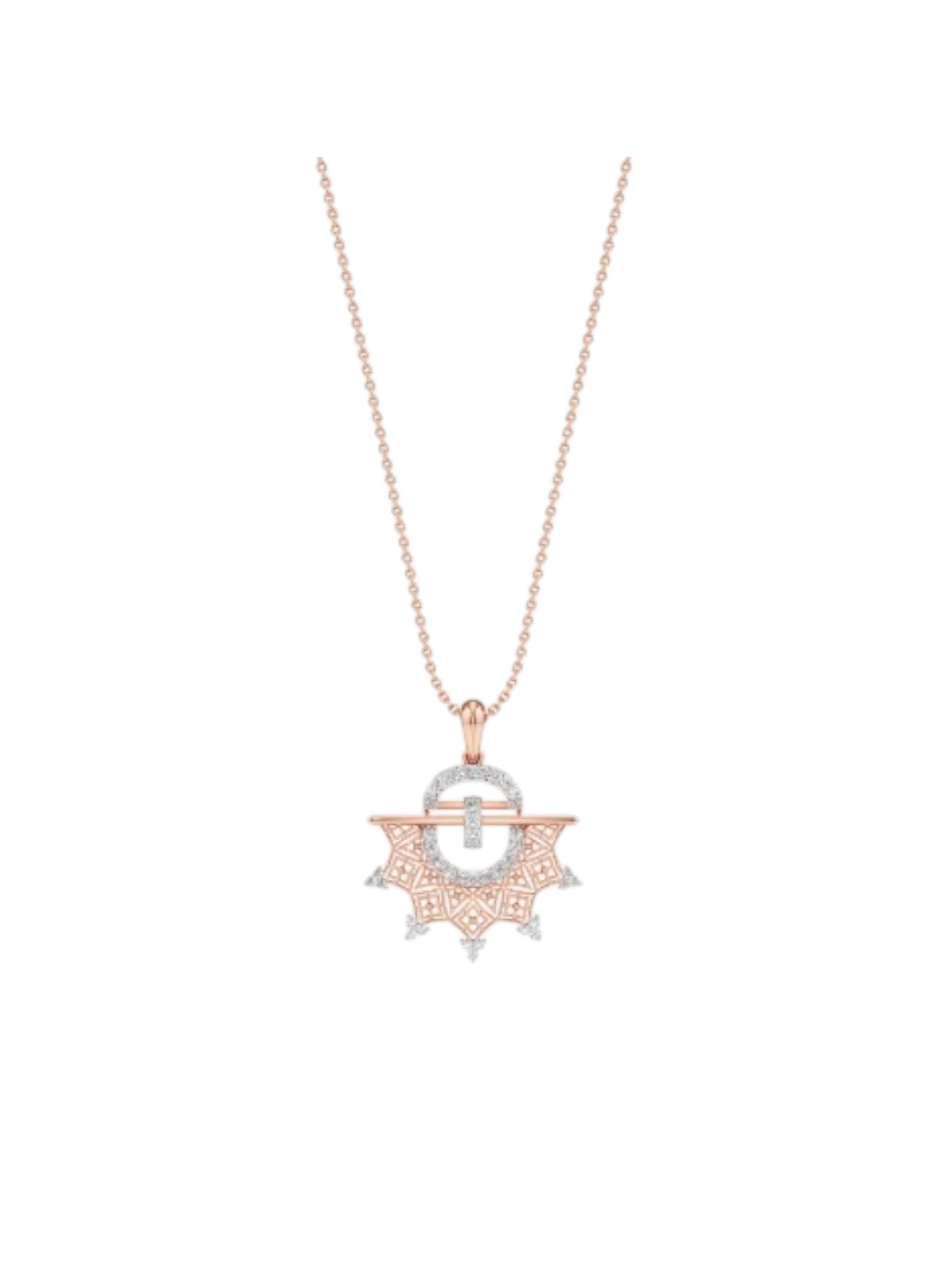 925 Sterling Silver Stylish Design CZ Stones Rose Gold Plated Pendant With Chain For Women By Kesardeep
